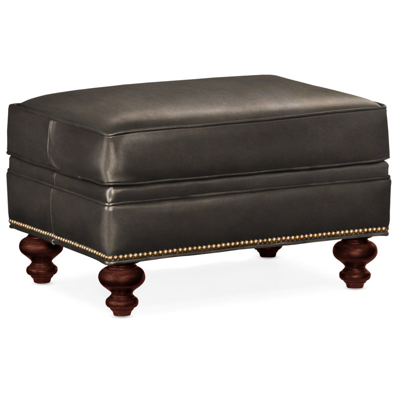 West Ottoman, French Natural, Mahogany, Aline Light Gray Stonewash Genuine Leather