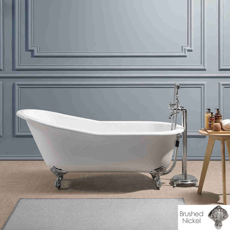 Mila 58.4'' x 30'' Soaking Porcelain Bathtub, Brushed Nickel