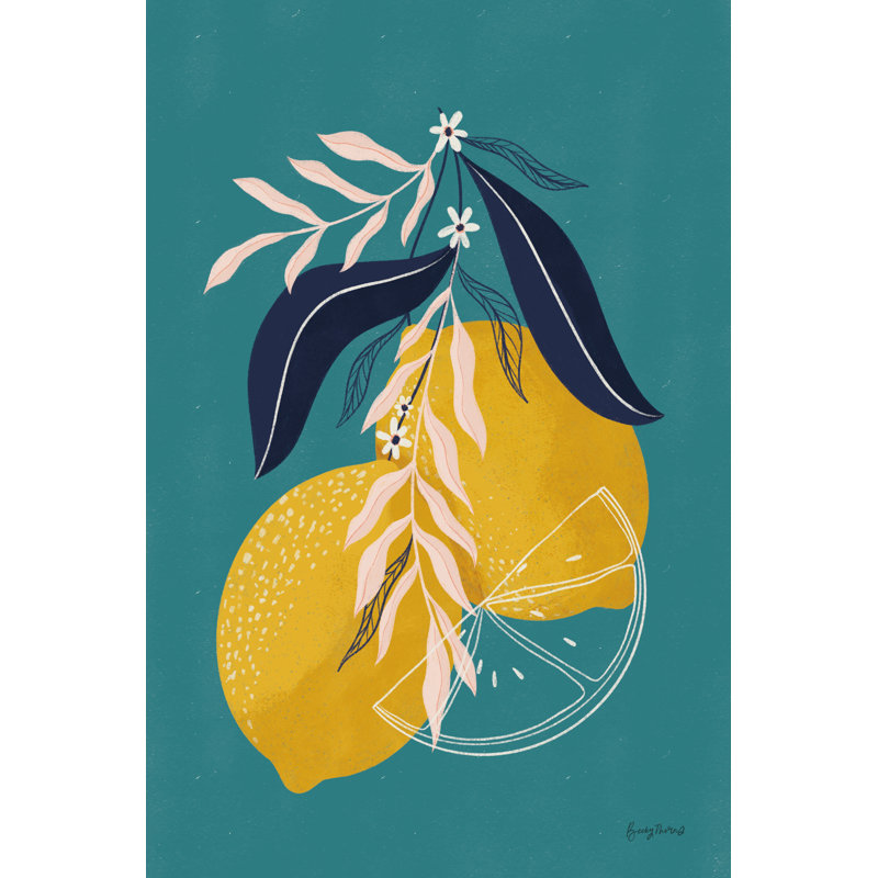 Lemons II Blue by Becky Thorns - Painting Print, 122cm H x 81cm W, Black Floater Framed