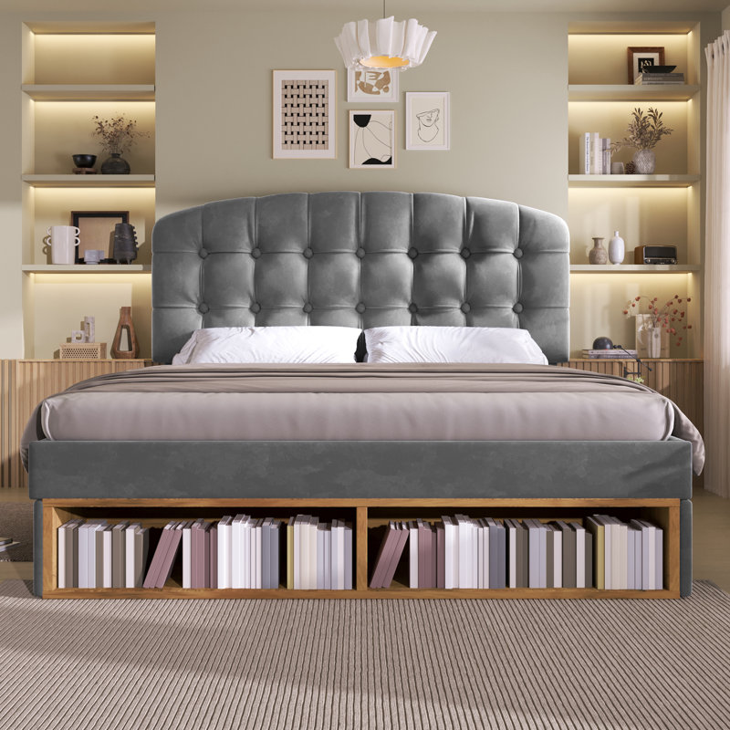 Upholstered Storage Bed, Double (4'6), Grey