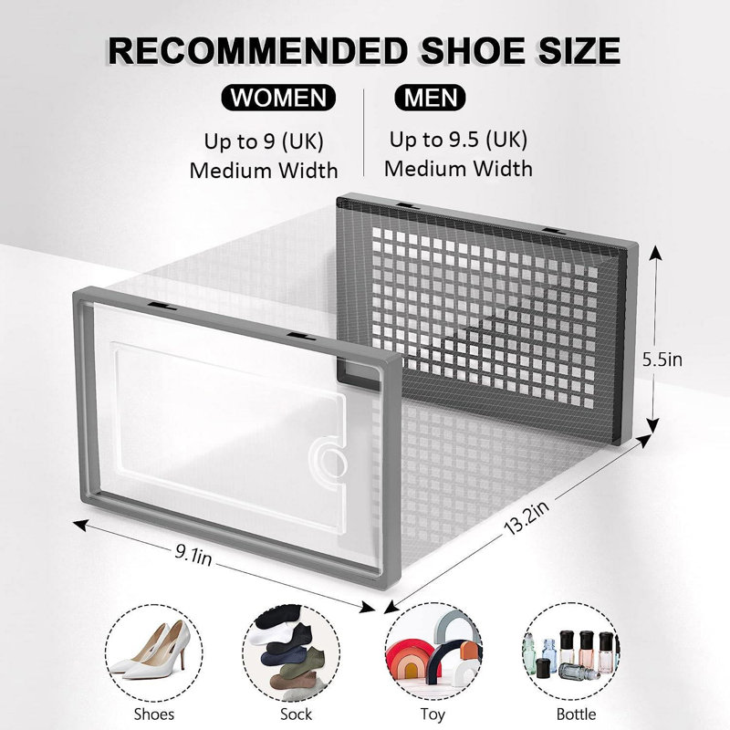 5 Pair Stackable Shoe Storage Box, Grey