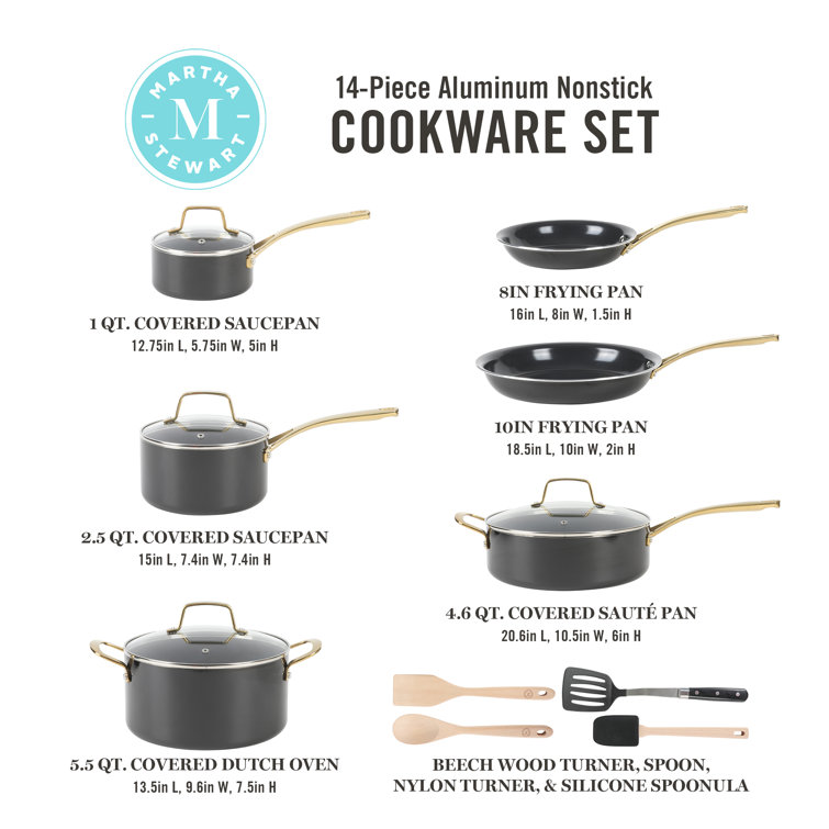 NEW Martha Stewart SIGNATURE 10 piece nonstick cookware set White Linen  Teflon!!