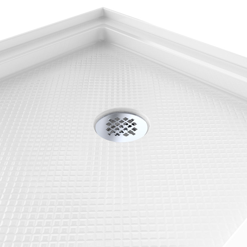 DreamLine SlimLine 32 inch D x 60 inch W x 2 3/4 inch H Single Threshold White Alcove Shower Base with 2 inch Chrome Right Round Drain