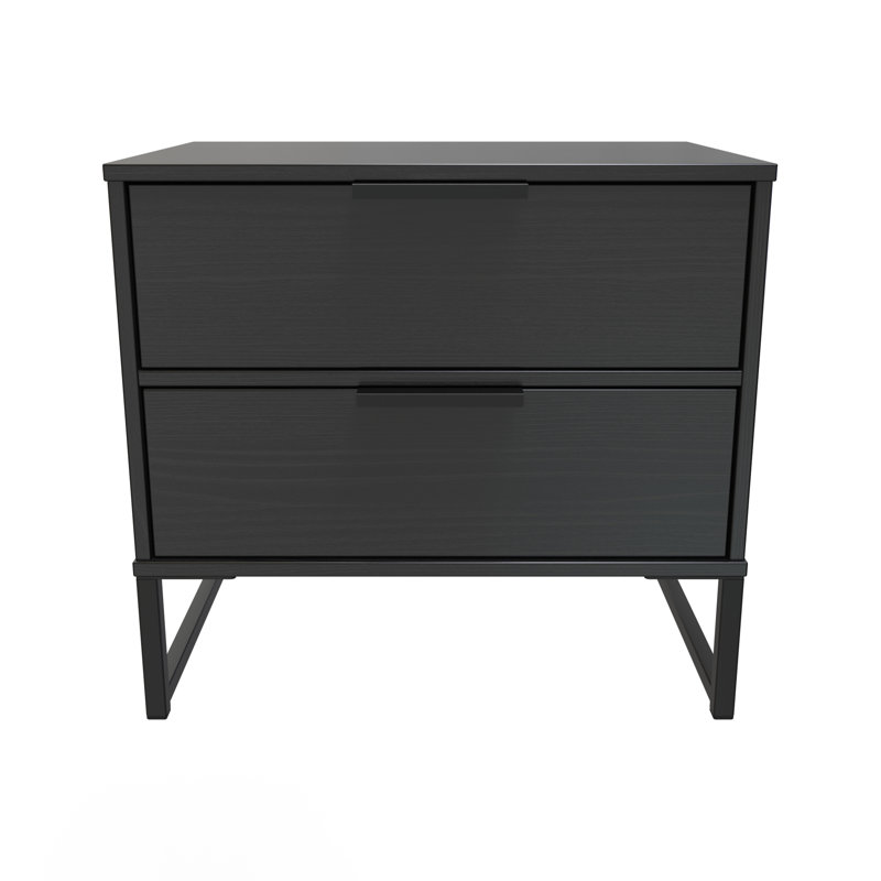 Fully Assembled Louwra 2 Drawer Bedside Table, Black Ash
