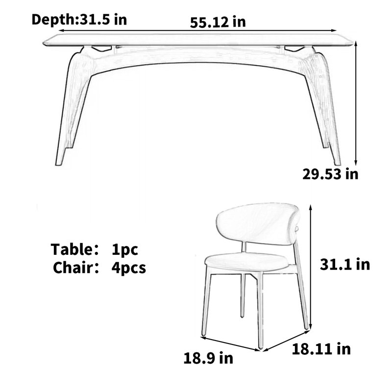 Nordic cream style rectangular rock table, 29.14"H x 55.12"L x 31.5"W