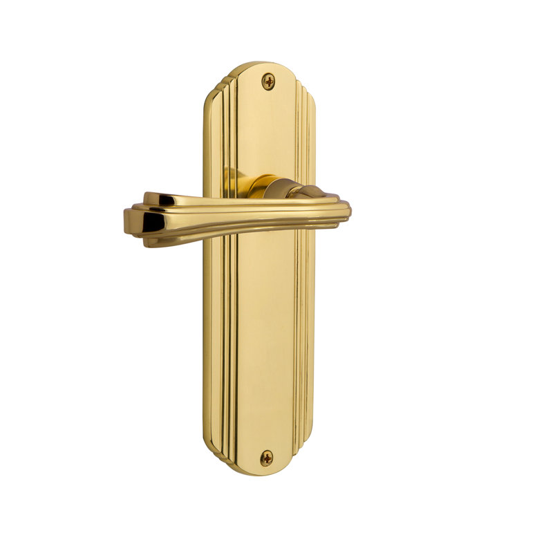 Deco Plate Single Dummy with Fleur Lever, Left Handed, Polished Brass