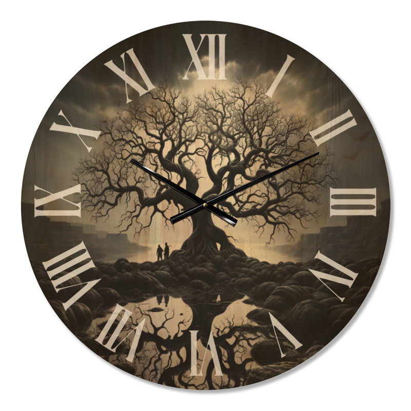 «The Contrast Tree Monicol II» - Très grande impression d'horloge murale en bois naturel, Medium