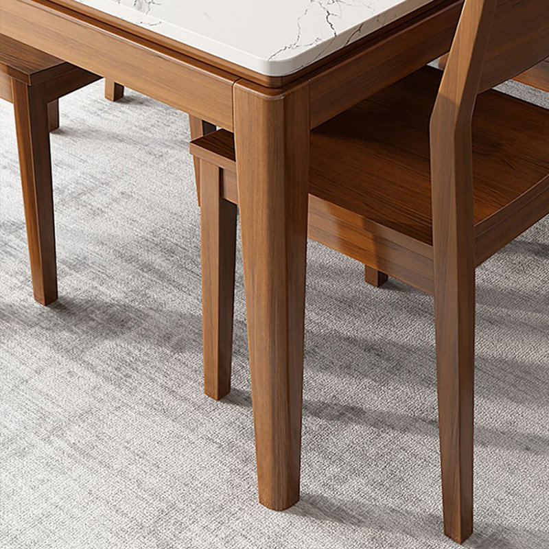 White + Nut-brown Rectangular Sintered Stone + Solid Wood Dining Table, 29.53”H x 62.99”L x 35.43”W