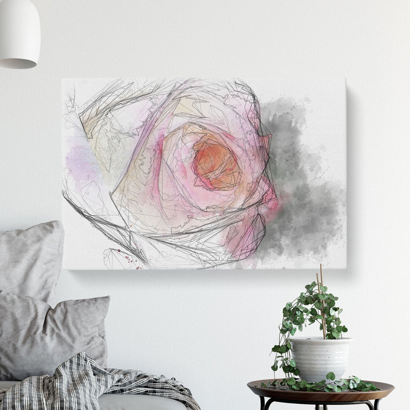 Pink Tipped Rose - Wrapped Canvas Painting, 50cm H x 76cm W x 3cm D