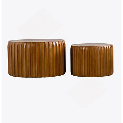 Set Of 2 Fluted Round Coffee Table - Solid Wood & MDF Nesting Center Table (26.77"/19.69"), Mid-Century Modern Wood Coffee Table For Living Room/Apartment