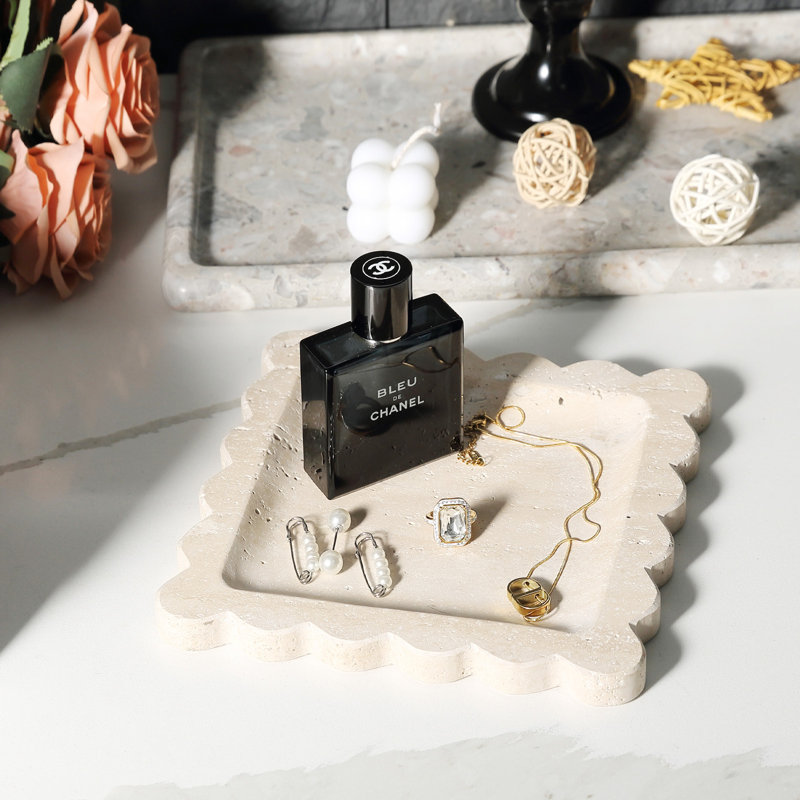 Guein Square Natural Marble Tray,Travertino Romano