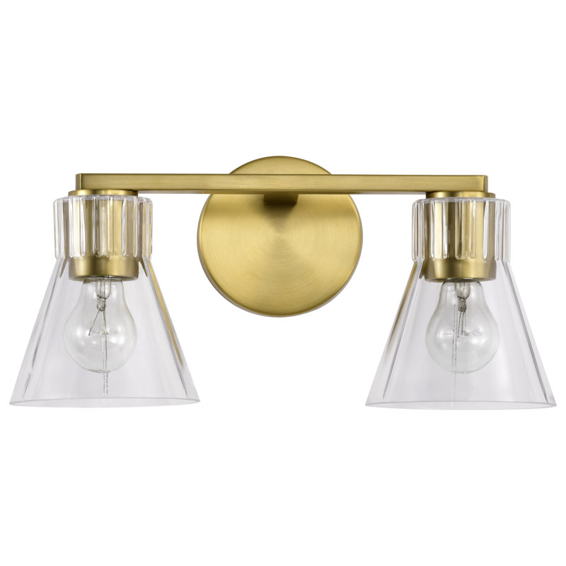 Spruill - coiffeuse - verre transparent, Laiton rétro, 16 po de largeur, Deux lumières