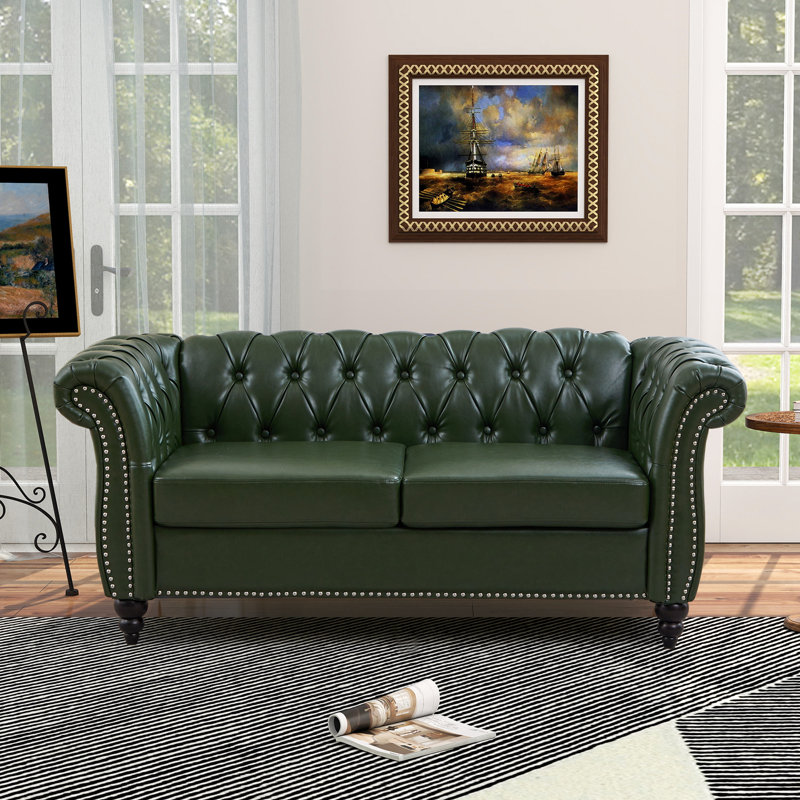 Oma 62" Rolled Arm Chesterfield Loveseat, Green
