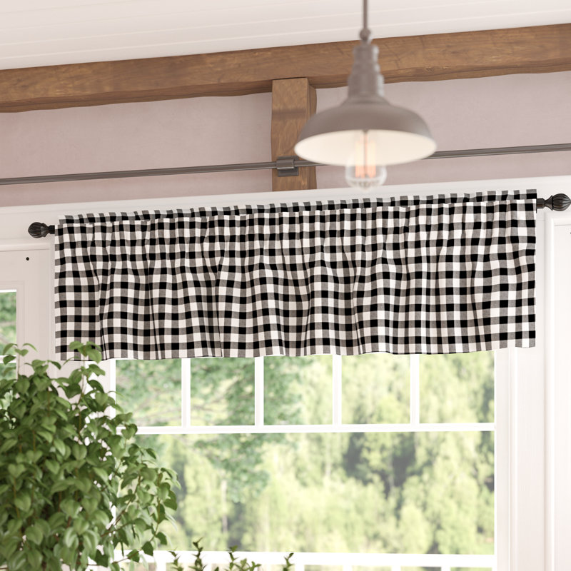 Annie Buffalo Check Plaid Cotton Tailored Window Valance, Semolina/Antique White, 90" W x 16" L