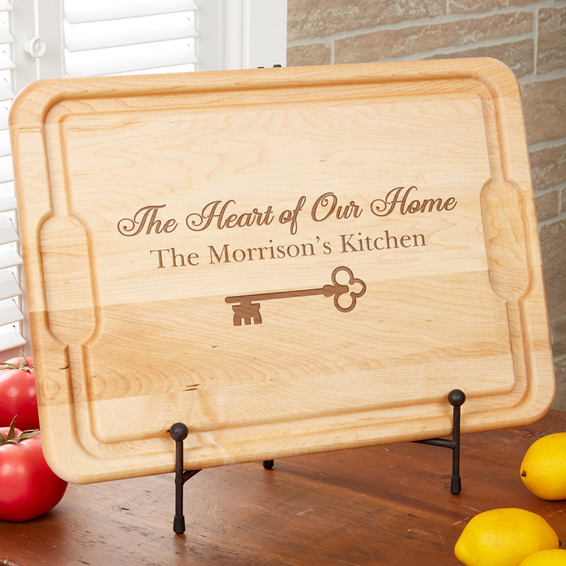 La clé de notre maison, planche à découper personnalisée en érable, H 0,75 po x l 15 po x L 21 po