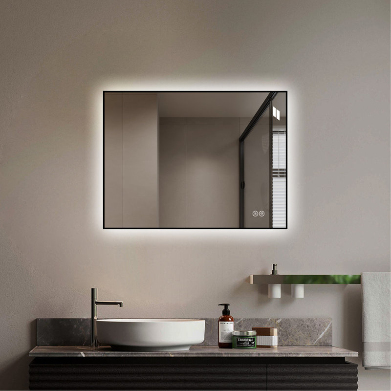 24" x 32" LED Bathroom Mirror, Aluminum Frame Backlit Vanity Mirror, Anti-Fog, Dimmable & 3 Color Temperature, Memory Function, Wall Mounted (Horizontal/Vertical)