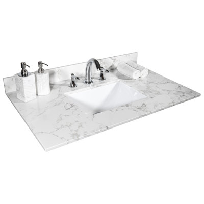 Meuble-lavabo de salle de bain de 31 pouces de couleur blanche, avec lavabo et dosseret en céramique encastré, améliorant l'ambiance du plateau blanc