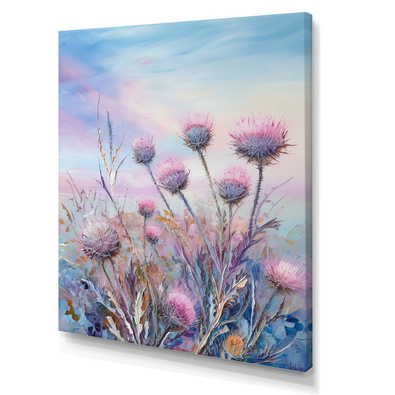 Minimalisme chardon nature fluorescente sur toile, Toile tendue, H 32 po x l 16 po x P 1 po
