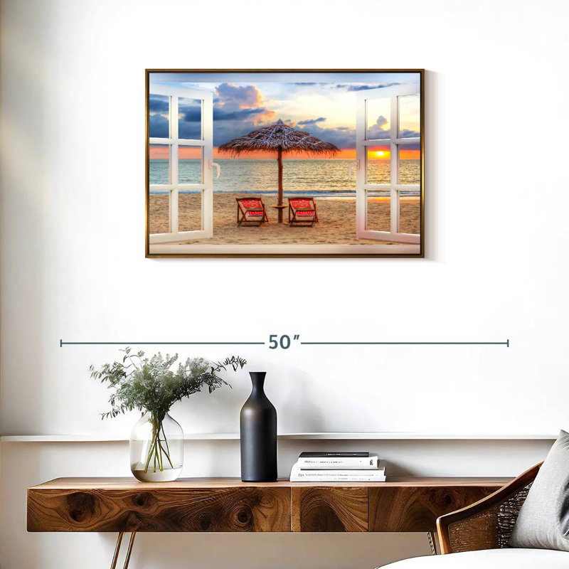 Fenêtre sur l'été Faustine, Cadre flottant doré, 31 po x 21 po