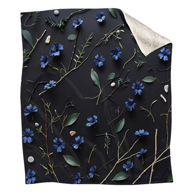 Blue Flowers Fleece Throw Blanket - Floral Throws for Sofas or Beds