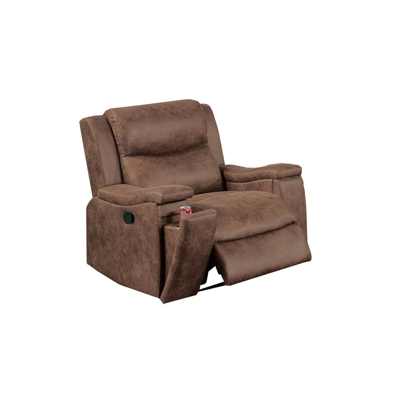 Fauteuil inclinable manuel de style moderne avec accoudoirs carrés et dossier rembourrés à finition noyer manuel de 1 pièce