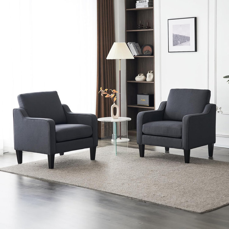 Fauteuil de 29,9 po de largeur Amaryia, Mélange de lin gris foncé