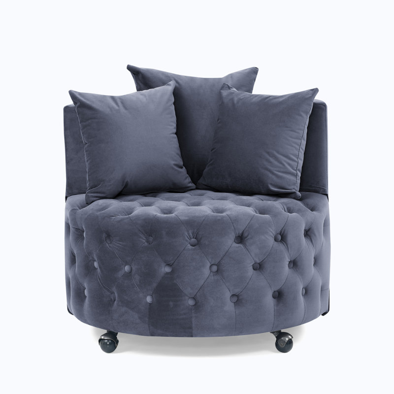 Jakora Velvet Swivel Barrel Chair, Gray Velvet