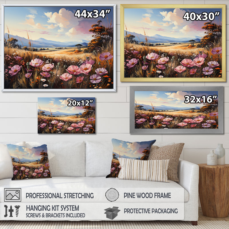 Fleur mauve colorée dans les Prairies du Nevada I, Cadre flottant blanc, H 24 po x l 32 po x P 1 po