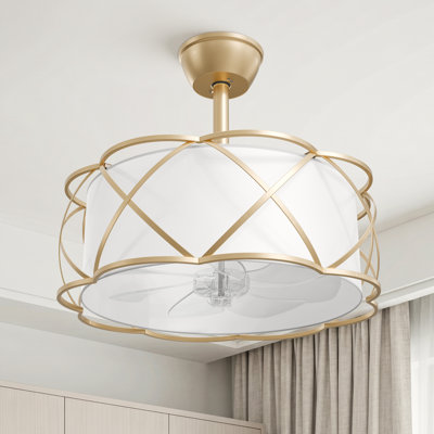 15in Semi Flush Mount Fan Light Fixture Modern Gold Caged Ceiling Fan With Light For Bedroom Kitchen