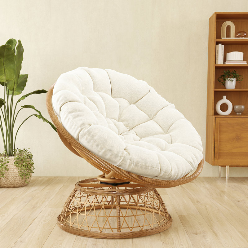 Maysen Swivel Wicker Outdoor Lounge Chair, Beige