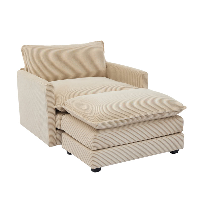 Redenius 42" Upholstered Corduroy Armchair with Ottoman