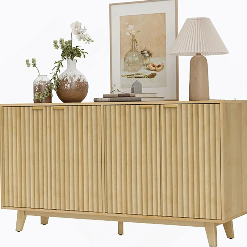 Convenient Cabinet,Fluted Sideboard Buffet Cabinet,With Doors,Adjustable Shelves,Wood Legs, Oak
