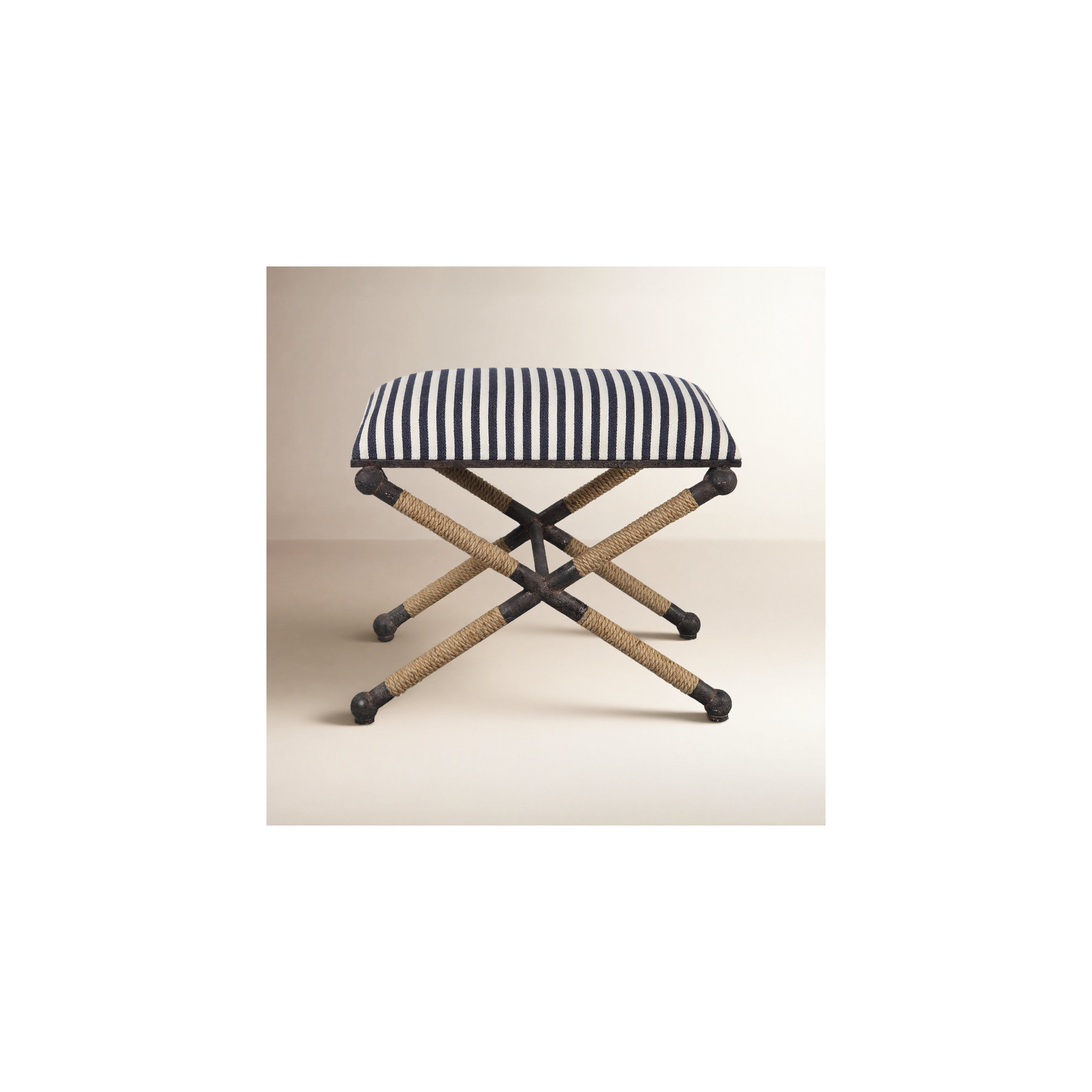 Cherise Accent Stool, Navy/White/Brown