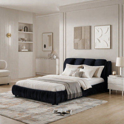 Structure de lit rembourrée, style minimaliste moderne avec tête de lit éponge compressée dodue, velours brillant et support de pieds robuste, matelas non inclus