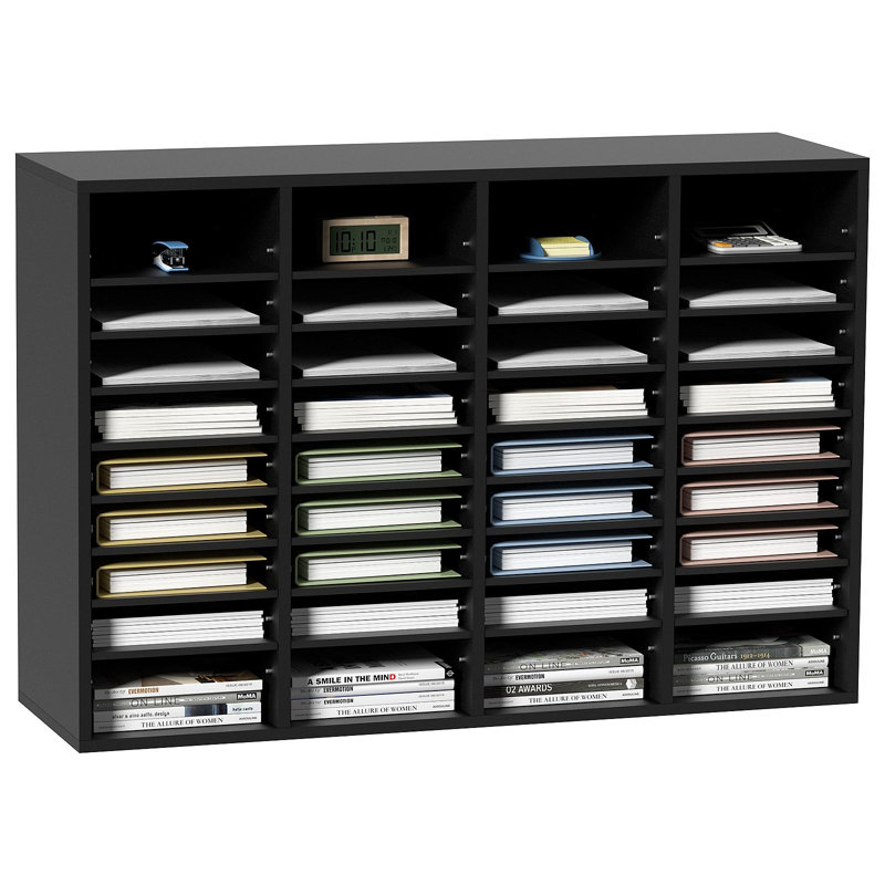 Organisateur de documents en bois, 36 compartiments, trieur de dossiers avec tablettes amovibles, fente pour boîtes aux lettres pour l'organisation de salles de classe de bureau à domicile, certifié EPA, noir