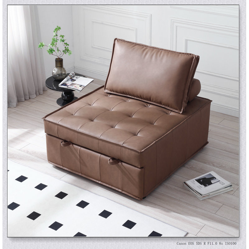 Canapé-lit polyvalent en similicuir avec repose-pieds, Similicuir brun
