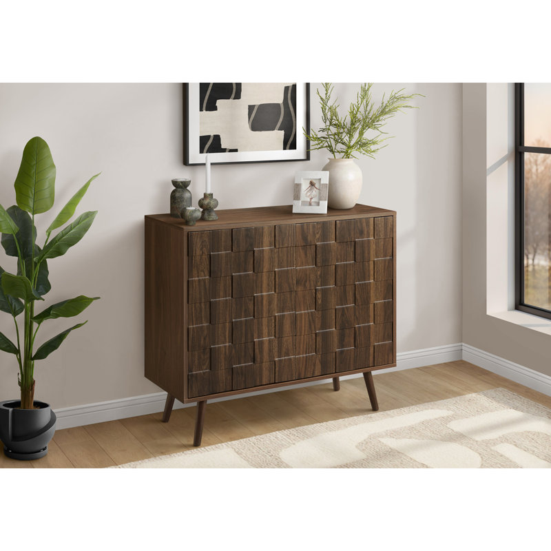Commode décorative, 36 po de largeur, armoire 2 portes, rangement, décoratif, stratifié noyer foncé, style Mid-Century, transitionnel