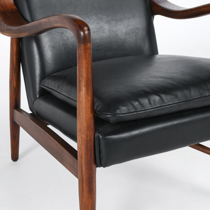 Kiannah Genuine Leather Accent Chair, Black Genuine Leather