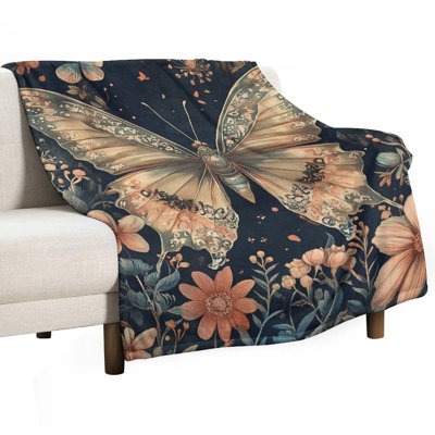 Jeté papillon orné de fleurs en flanelle de luxe, couverture douce et chaude pour le canapé-lit du salon