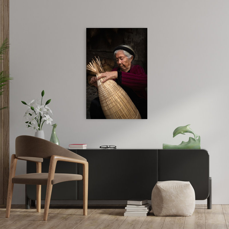 Elderly Artisan Weaving Traditional Bamboo Wall Art Print 1 Piece Wrapped Canvas Wall Art, 91.44cm H x 60.96cm W