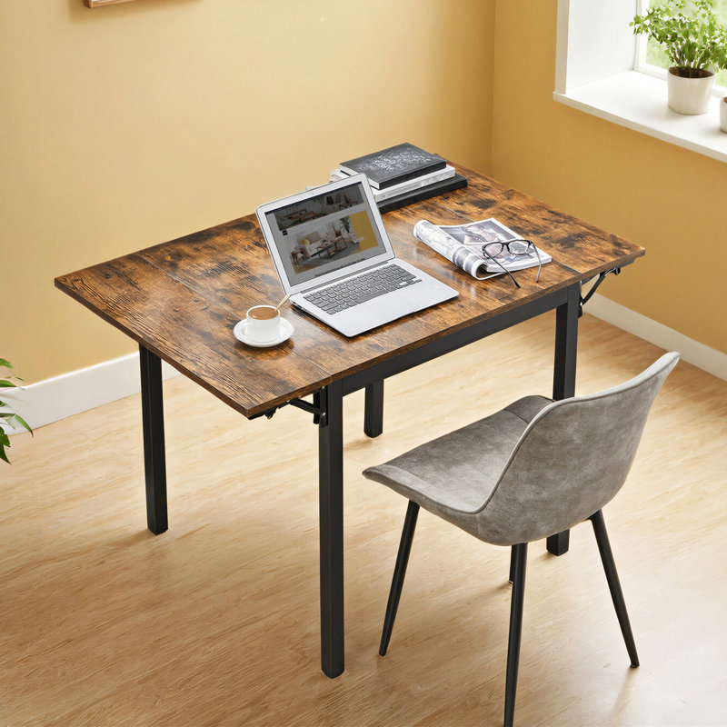 Brimmer Metal Base Dining Table, Rustic Brown, Black