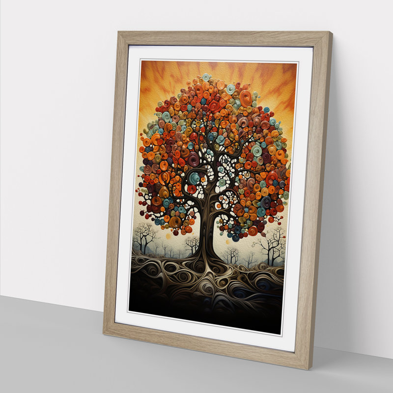 Tree Modern No.2 - Single Picture Frame Print on Wood, Oak Framed, 34cm H x 25cm W