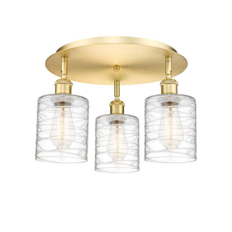 Dublin Glass Semi Flush Mount, Deco Swirl, Satin Gold
