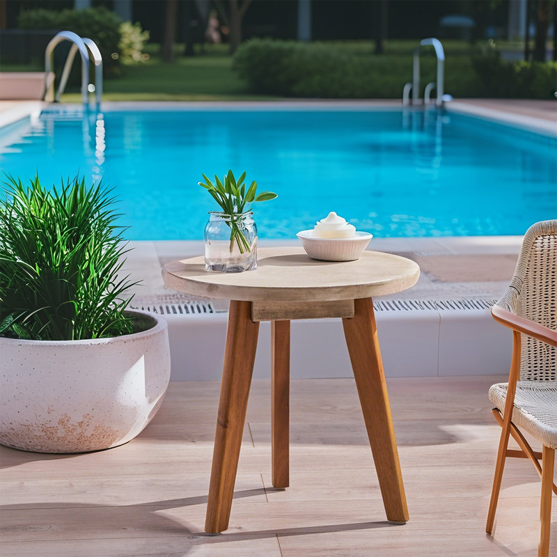 Table d'appoint ronde en bois d'acacia teinté, Naturel, Gris clair