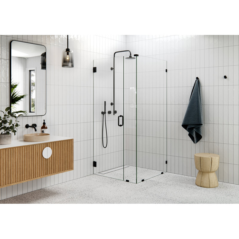 Hinged Frameless Shower Door, Matte Black