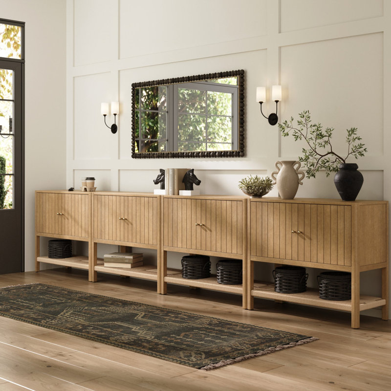 Armoire d'appoint en bois ou meuble télé avec rangement en ruppie maritime ouverte, Brun