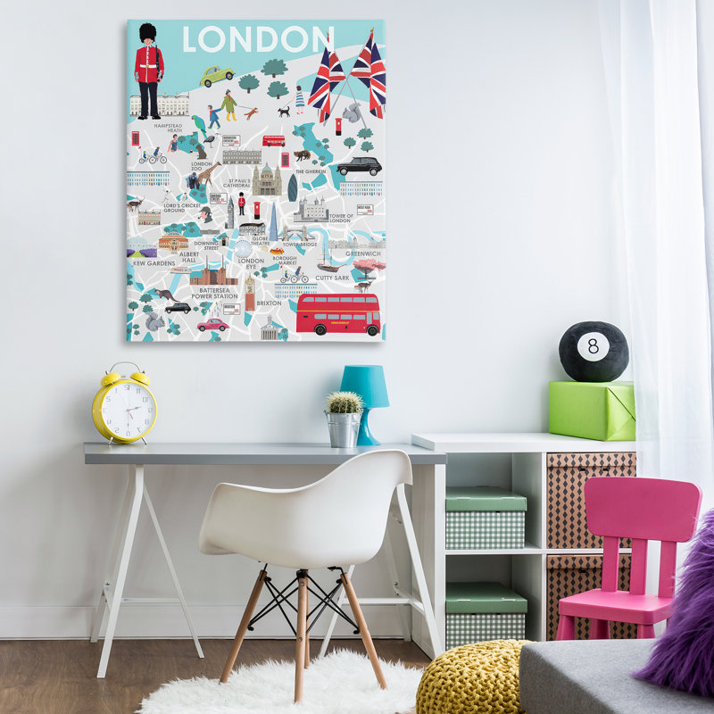 Art mural sur toile London Landmark Map par Betty Boynes, H 48 po x l 36 po