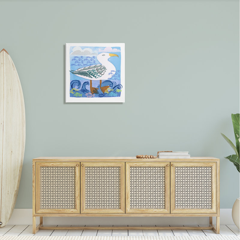 «Whimsical Seagull Bird Layered Ocean Waves», impression sur toile tendue, H 24 po x l 24 po x P 1,5 po