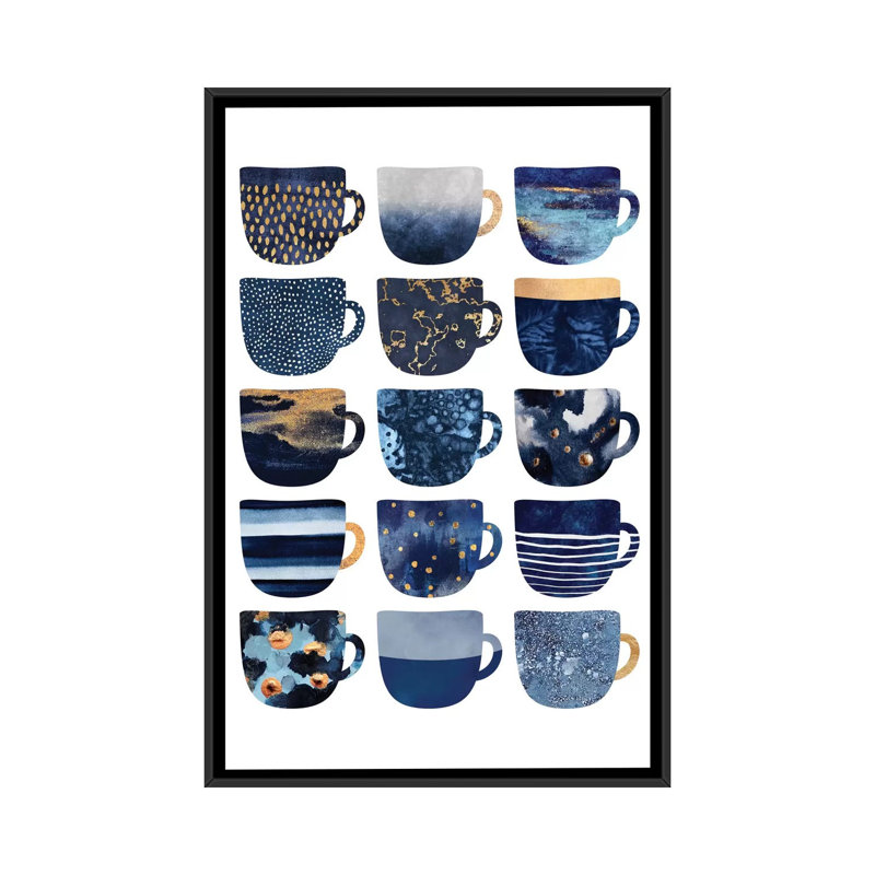 «Pretty Blue Coffee Cups», impression sur toile, H 26 po x l 18 po, Toile encadrée, Noir