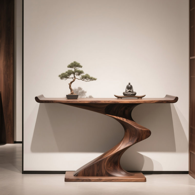 Console de style chinois rétro simple brun, 33.5" H x 59" W x 15" D